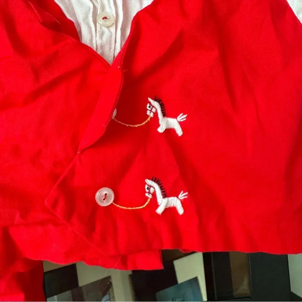Vintage 1950s baby boy outfit matching set embroidered rocking horse shorts top